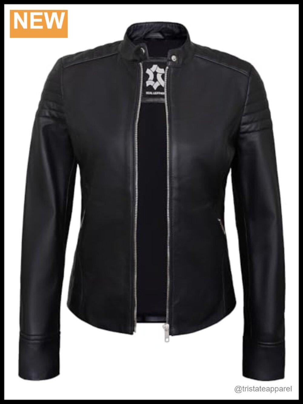 Real Lambskin Leather Cafe Racer Jacket for Women Motorcycle Style